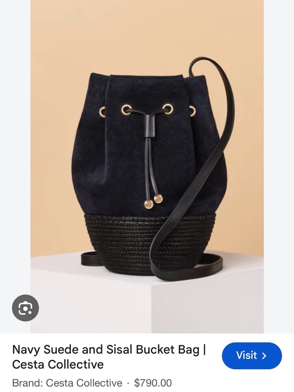 Cesta Collective Navy Suede Drawstring Bucket Hobo